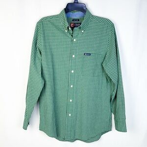 CHAPS Easy Care Button Down Long Sleeve Shirt Size Small in Green Plaid EUC